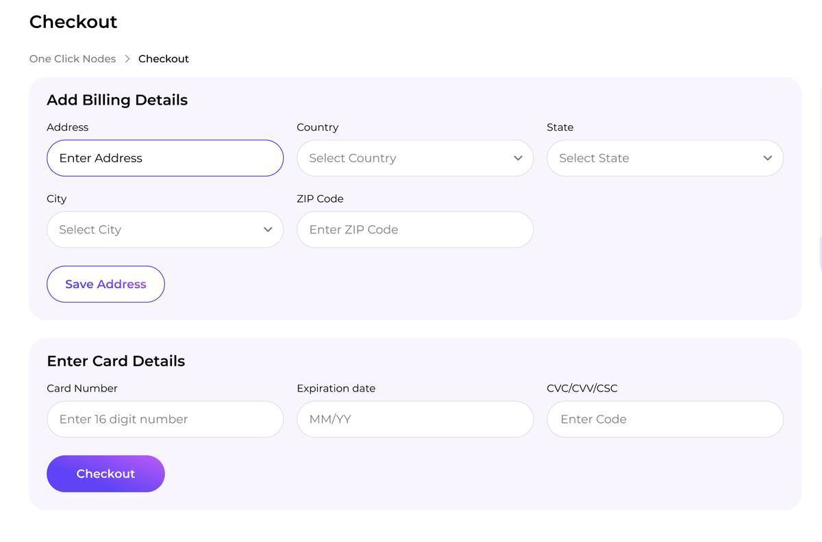 Secure checkout form with billing details and card fields