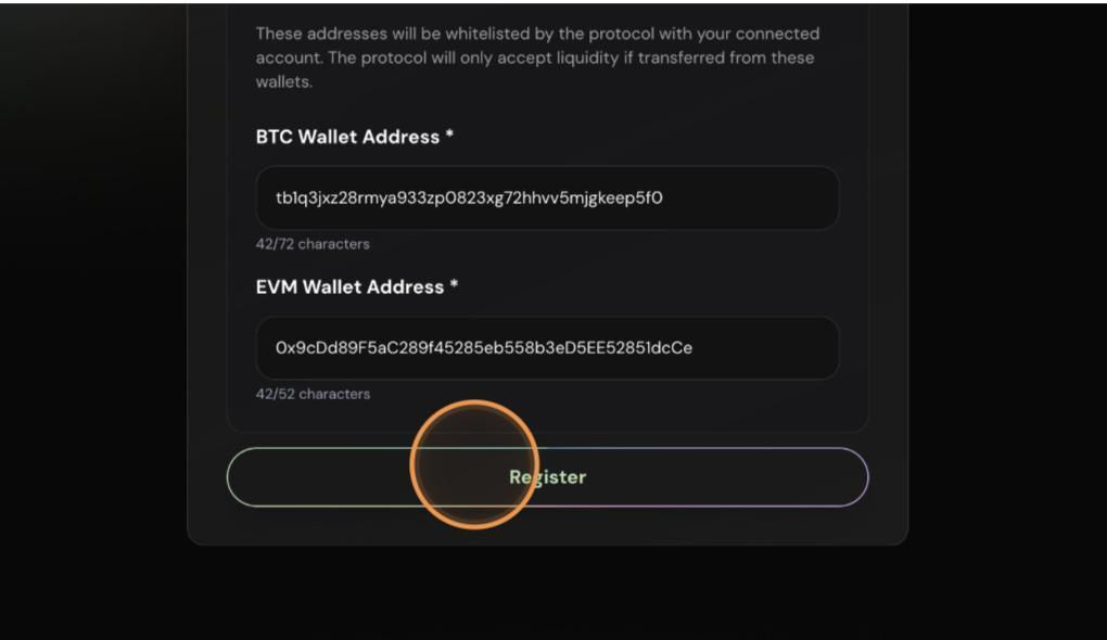 Wallet transaction prompt on the Register step