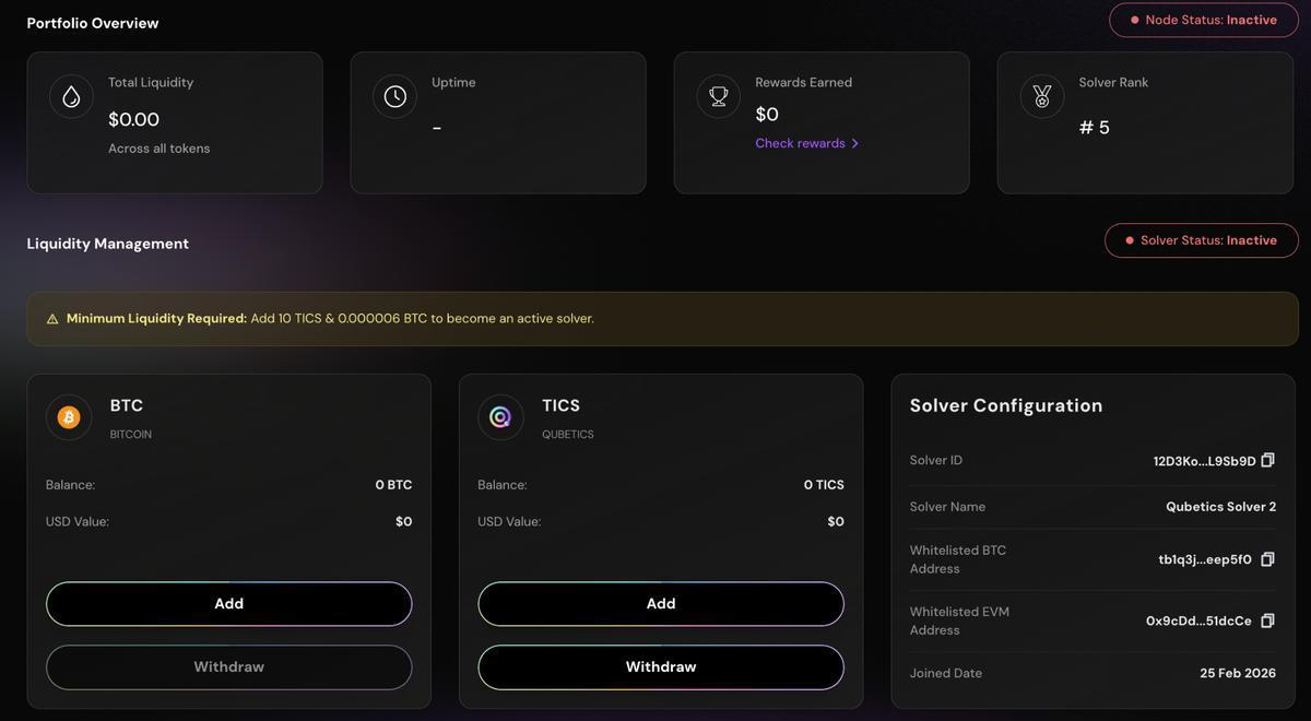 Solver Dashboard initial view with Inactive status